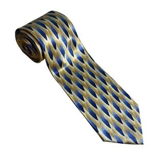 Pierre Cardin 100% silk neck tie cravat Gold and Blue geometric